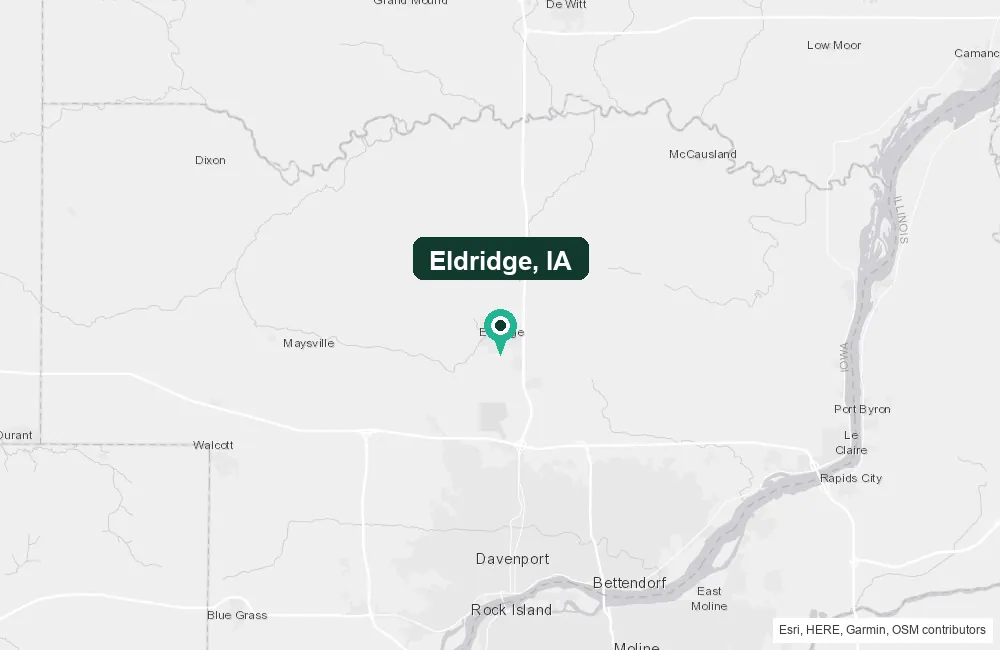 Map of Eldridge, Iowa and the surrounding Scott County area service area